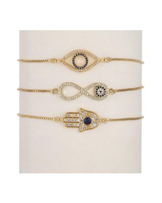 Eyecandy LA Eye Candy La The Luxe Collection Cz Heart, Eye, Infinity Eye Bolo Cuff Bracelet Set