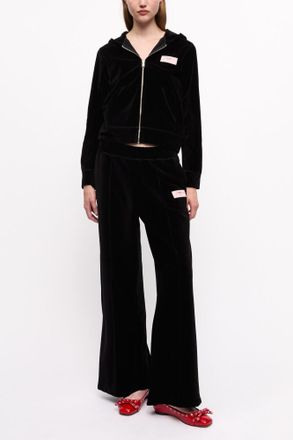 Ganni Black Heavy Velour Zip Hoodie