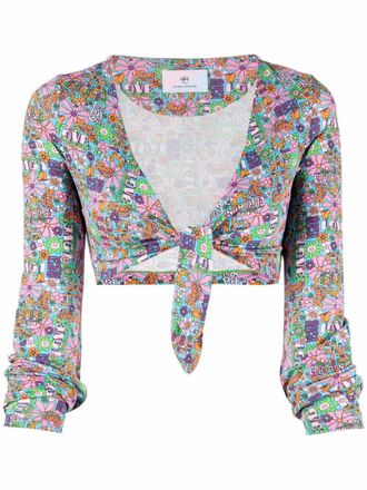 Chiara Ferragni floral-print cropped wrap top - women - Spandex/Elastane/Viscose - 42 - Pink