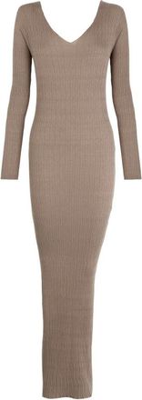 Cortana Cypress- lang gerookt mauve gebreide jurk - Dames - Maxi kleedjes - Beige - S - Katoen - Kleedjes