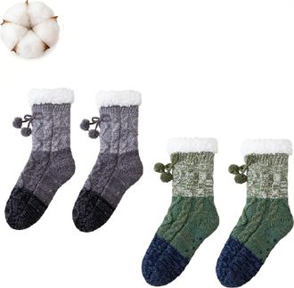 Generic Knitted Ultra-Thick Slipper Home Socks, Ultra-thick Slipper Home Socks, Calf-Length for Girls Gift with Grippers Non Slip Fleece Lining Heat Holding (
