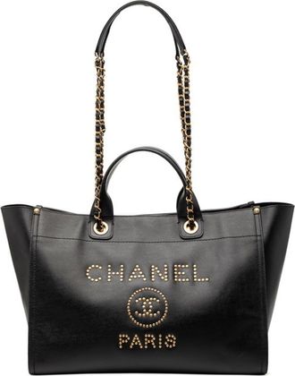 Chanel Black Grained Calfskin Shoulder Bag Tote Bag (Pre-Owned)
