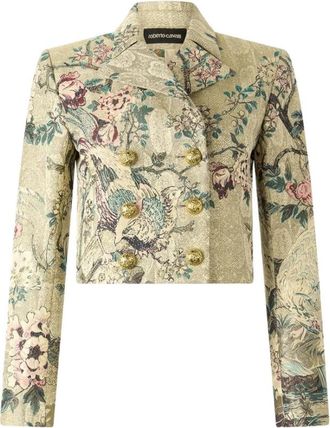 Roberto Cavalli Cropped Jacket met Ori&euml;ntaalse Vogelprint - Dames - Zomerjassen - Veelkleurig - XS - Katoen - Jassen