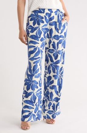 T Tahari Pull-On Wide Leg Pants in Natural Blue Print at Nordstrom Rack, Size X-Large