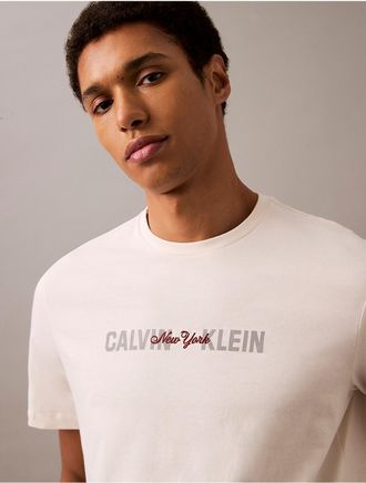Calvin Klein Jeans Calvin Klein Mens New York Script Logo Graphic Classic T-Shirt - White - S