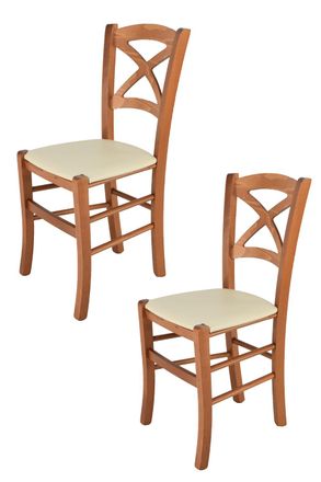 Tommychairs Tommychairs 2 Sillas Cross En Haya Cerezo, Asiento Polipiel Marfil