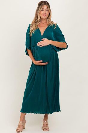 Pinkblush Pleated Satin Dolman Sleeve Maxi Dress in Forest Green at Nordstrom, Size Medium