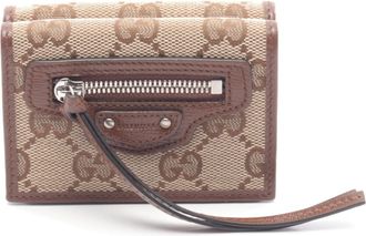 Gucci Beige Brown Canvas Leather Wallet (Tri-Fold) (Pre-Owned)