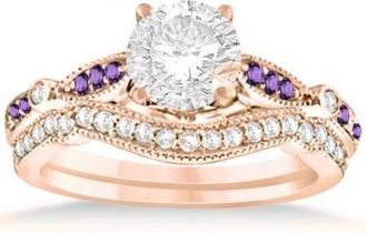 Allurez Marquise & Dot Amethyst Vintage Bridal Set in 14k Rose Gold (0.29ct)