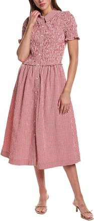 Design History Smocked Gingham Midi Dress