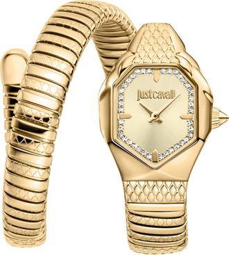 Just Cavalli Womens Signature Snake Aria Ladies Fashion Watch - Yellow Gold Champagne JC1L369M0045 - Size 22