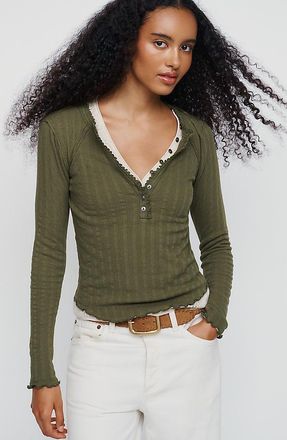 Pilcro Lace Trim Henley Top