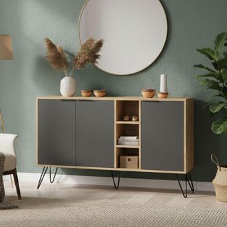 Dmora Credenza Alin, Buffet Da Soggiorno, Madia Da Salotto, Dispensa Da Cucina, 142x36h83 Cm, Quercia E Antracite - Dmora