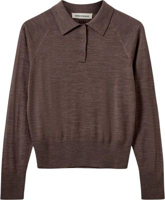 Sofie Schnoor Gestreepte Gebreide Polo - Dames - Polos - Bruin - L - Wol - Tops