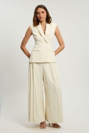 Karen Millen Womens Petite Tailored Crepe Asymmetric Pleat Wide Leg Jumpsuit - White - Size 10 UK