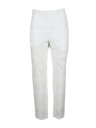 Giulia N. Cropped White Cotton Trousers With Eyelet Embroidery
