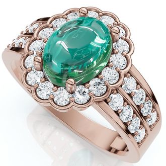 Pompeii3 1 1/5ct Diamond Halo & Oval Emerald Cabochon Ring 10K Gold