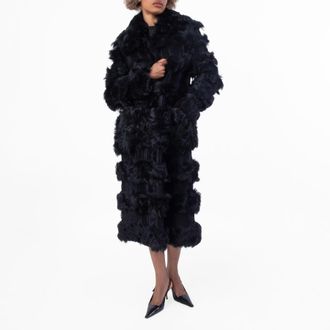 Ferragamo Black Shaved Shearling Coat, Brand Size 42 ( US Size 8 )