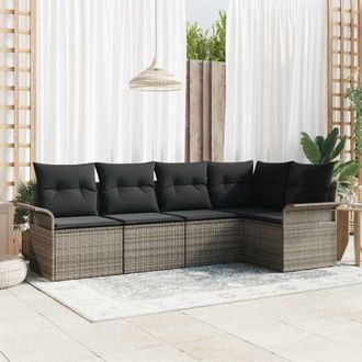 vidaXL Vidaxl - Conjunto De Sof&aacute; De Jard&iacute;n Con Coj&iacute;n 5 Pcs Gris Polirat&aacute;n