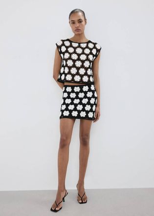 Mango Pullover crochet fiori nero - Donna - S - MANGO