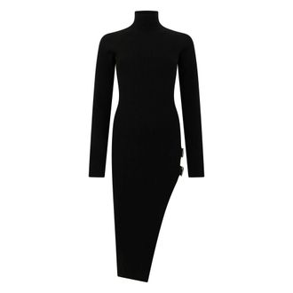 Blumarine Knitted Dresses, female, Black, Size: XS Midi Knit Dress With Buckles