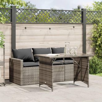 vidaXL Juego De Comedor Jard&iacute;n 2 Pzas Con Cojines Rat&aacute;n Sint&eacute;tico Gris Vidaxl