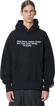 Engineered Garments Raglan Hoodie Met Print - Heren - Hoodies - Zwart - XL - Katoen - Hoodies & sweatvesten
