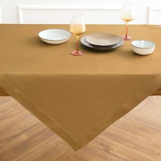 Solino Home Linen Table Throw 52 x 52 Inch for Dining Table, Holiday and Everyday Table Decor - Fete in Caramel at Nordstrom, Size Medium