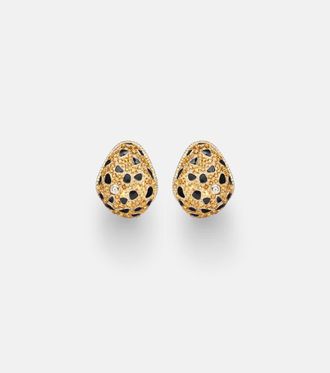 Yvonne L&eacute;on Lynx 9kt gold earrings with citrines, enamel, and diamonds