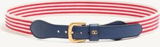 Valentino Garavani Vlogo Signature Calfskin Belt 35 Mm Man WHITE/BLUE 090