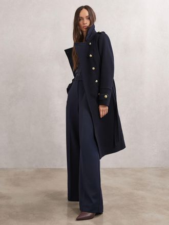 Reiss Navy Wool-blend Double-breasted Coat, 12