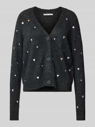Tom Tailor Denim Comfort Fit Strickjacke mit Herz-Stickerei in Anthrazit, Gr&ouml;&szlig;e M
