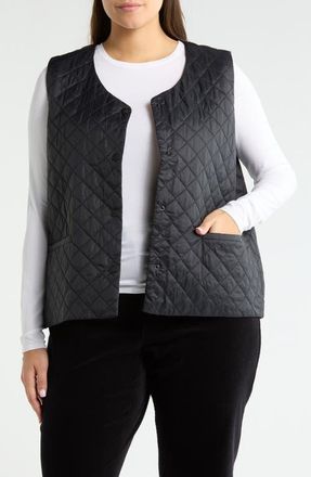 Eileen Fisher Diamond Quilted Recycled Nylon Vest in Black at Nordstrom, Size 1 X