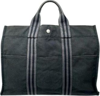 Herm&egrave;s Pre-owned Katoenen Tote Bag - Dames - Vintage Shopper - Zwart - ONE Size - Katoen - Vintage