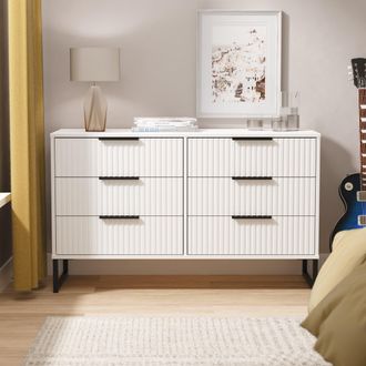 Lewis's Fluted 6 Drawer Midi Chest in White Matt - Ready Assembled - Lewiss Home | TJ Hughes