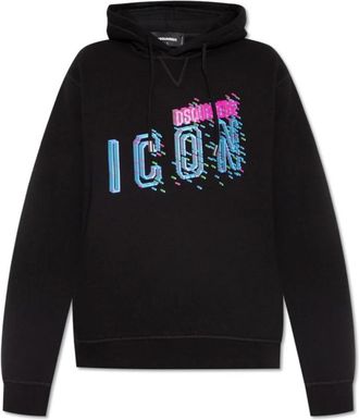 Dsquared2 Print Hoodie Herfst/Winter - Heren - Hoodies - Zwart - XL - Katoen - Hoodies & sweatvesten
