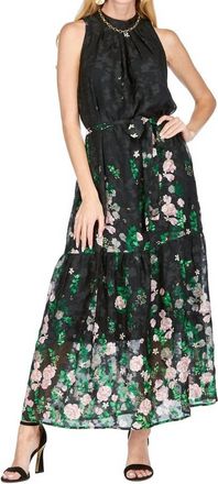 Jade Yoga Pleated Neck Maxi Dress In Secret Garden