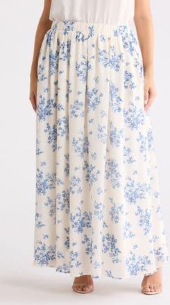 Renee C Leopard Print Flared Midi Skirt in Ivory/Blue at Nordstrom Rack, Size 1X