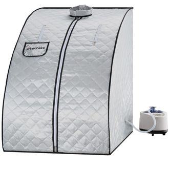 TecTake Sauna de vapor port&aacute;til, 1000 W y 15 niveles temperatura, gris/azul