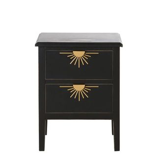 Maisons du monde Mesita de noche 2 cajones negra con metal dorado