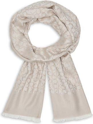 Calvin Klein Fringe Trim Logo Scarf in Latte at Nordstrom Rack