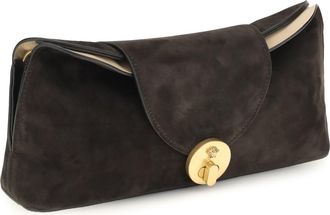 Versace Womens Vivian Suede Pouch Moka Gold Calf Leather Bos Taurus Clutches