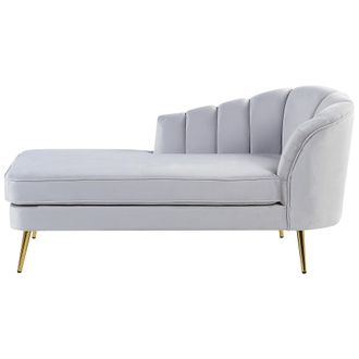 Beliani Chaise Longue De Terciopelo Gris Claro Dorado Derecho Patas De Metal Glamour Allier