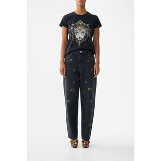 Camilla Slim Fit Round Neck T-Shirt - Black in Feline Folklore at Nordstrom, Size Xx-Small Au