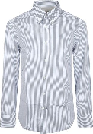 Brunello Cucinelli Casual Shirts, male, Blue, 2XL, Striped Poplin Slim-Fit Shirt