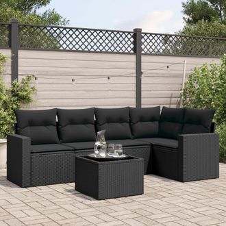 vidaXL Set De Sof&aacute;s De Jard&iacute;n 6 Piezas Y Cojines Rat&aacute;n Sint&eacute;tico Negro Vidaxl