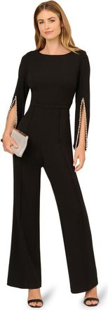Adrianna Papell Womens Split Sleeve Crepe Jumpsuit - Black - Size 12 UK