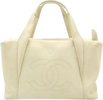 Chanel Pre-owned Vintage Leren Tote Bag - Dames - Vintage Shopper - Beige - ONE Size - Leer - Vintage
