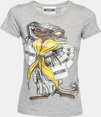 Moschino Couture Grey Shopaholic Mouse Print Cotton T-Shirt