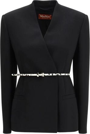 Max Mara Double-breasted Cady Jacket - Dames - Blazers - Zwart - XS - Leer - Jassen